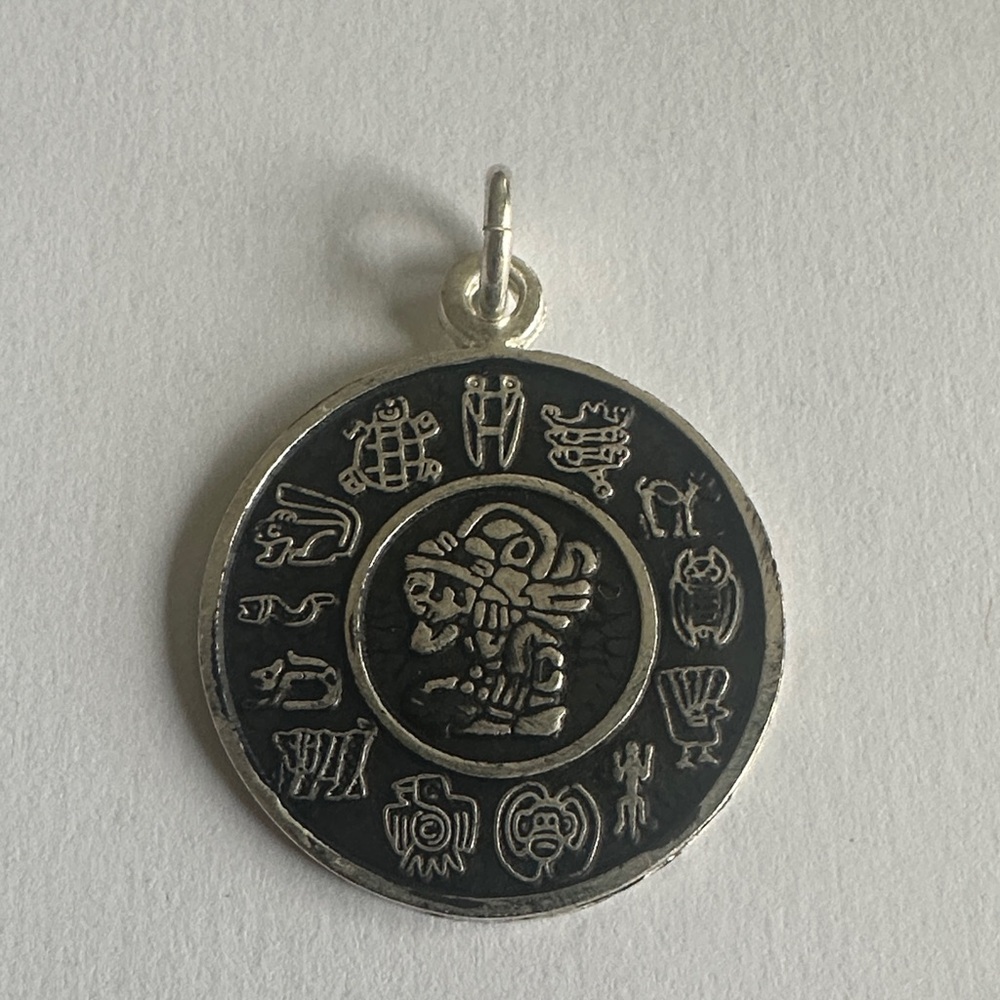 Lapis Silver and Black Aztec Pendant